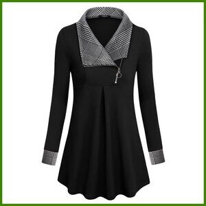 Casual Swing Sweatshirt Long Sleeve Zipper Lapel Pullover Tunic